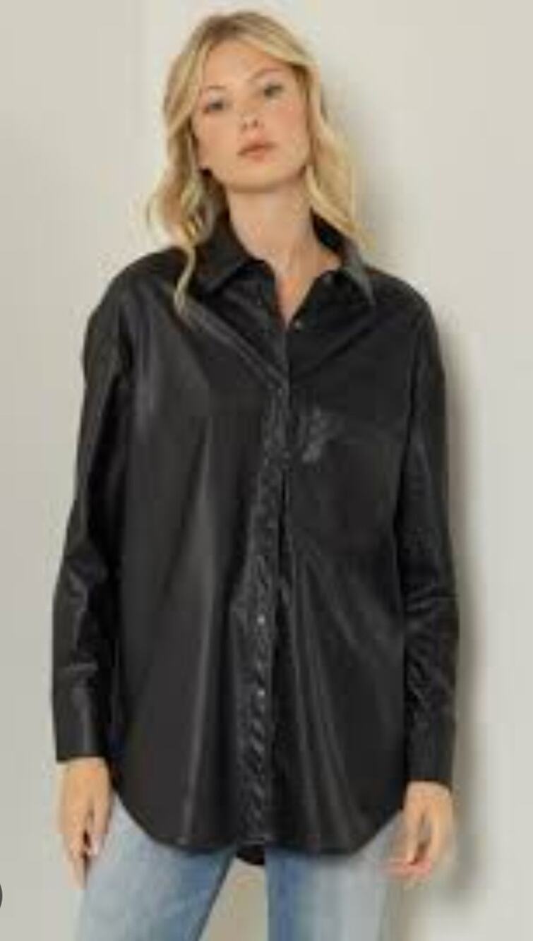 Entro Anthropologie Black Faux Leather Shirt or Jacket Sz XL